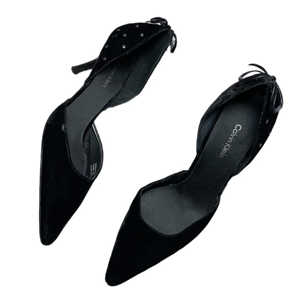 Calvin Klein Black Velvet Hermione Pointed Toe Heels Size 8